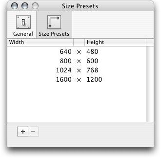 Paparazzi!’s size presets preferences.